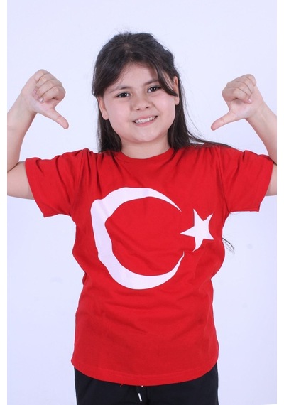 Fyk Kids Atatürk Baskılı Imzalı Unisexs T-shırt Kırmızı - Bayrak Kırmızı