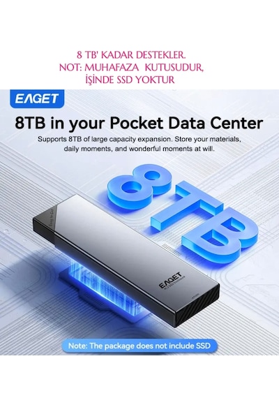 Eaget Se630d M2 Nvme+sata Muhafaza Kutusu Çift Protokol Ce Lisanslı 2280/2260/2242/2230/ 10gbps 3.2 Yüksek Hızlı Son Nesil Teknoloji Metal Sağlam Şık Tasarım