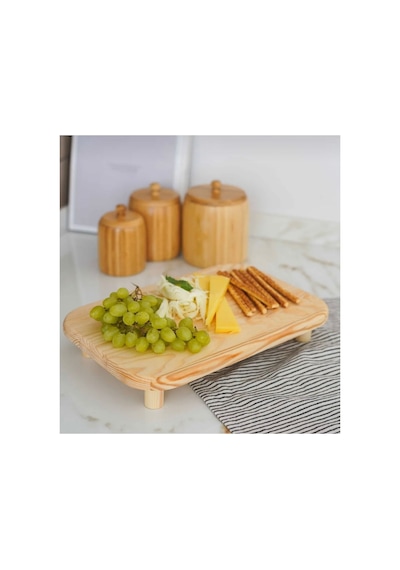 Doğal Ahşap Ayaklı Sunum Standı / Sunum Tabağı Çok Amaçlı Sunumluk Bej Bej