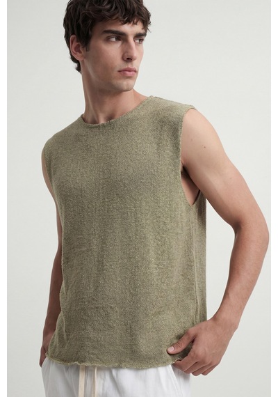 Antioch Relax Fit Dokulu Erkek Kolsuz T-shirt A26y9457 Haki
