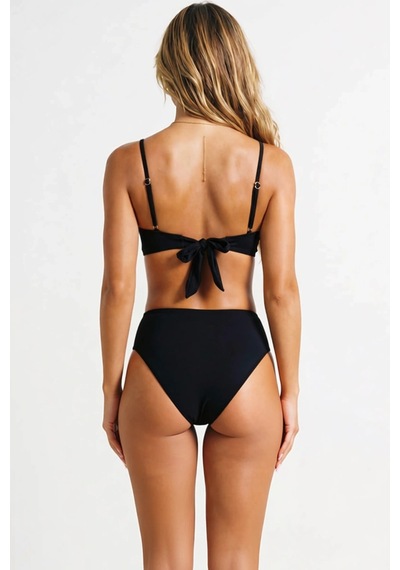 Benerly Kadın Bikini Takımı İnce Askılı Desteksiz Bandeau Üst Normal Bel Siyah
