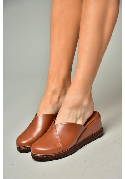 Fox Shoes S674307509 Taba Dolgu Tabanlı Kadın Terlik Taba