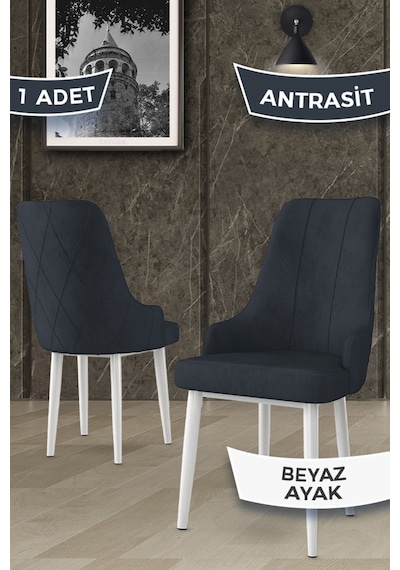 Canisa Concept Trex Serisi 1.sınıf Babyface Kumaş 1 Adet Antrasit Sandalye Beyaz Metal Ayak Sandalye Antrasit Ayakları Beyaz