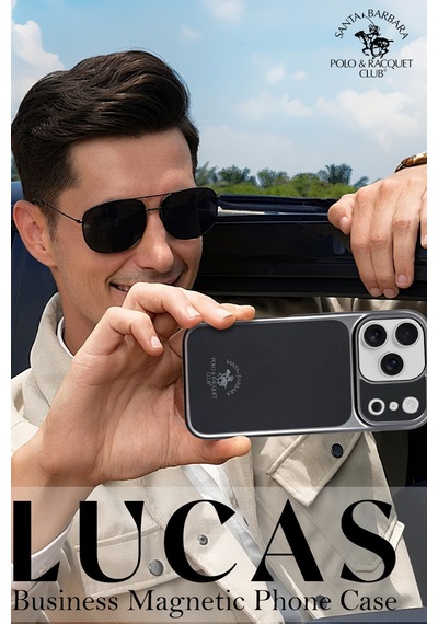 Santa Barbara Polo Racquet Club İphone 17 Pro Uyumlu Kılıf Manyetik Şarj Destekleyen İçi Süet Lucas Deri Kapak Gümüş