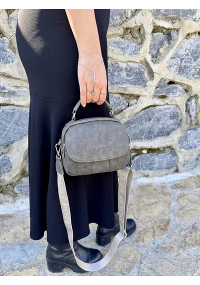 Just Polo Kadın Yeni Sezon Yumuşak Deri Şal Detaylı Ayarlanabilir Askılı Şık El Ve Omuz Çantası Shopper Gri