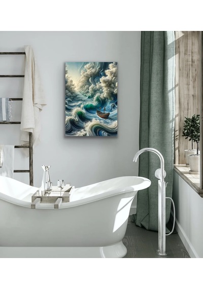 Okyanustaki Yalnız Gemi Kanvas Tablo 70x100cm Çok Renkli