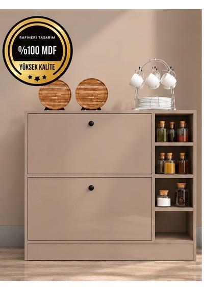 Alya Kahve Köşesi Dolabı Çok Amaçlı Dolap Mdf Krem