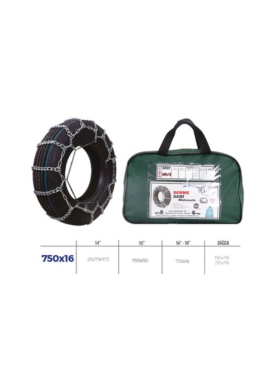 Knk3 750x16 Patinaj Zinciri Minibüs Ve  Kamyonet Serme 750x16 Zincir Ebatları İçin Resime Bakınız