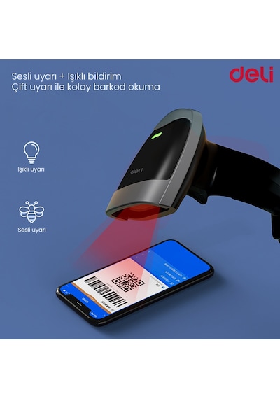 Delı 1d Lazer Barkod Okuyucu Usb Kablolu Hızlı Tarama El Tipi Scanner