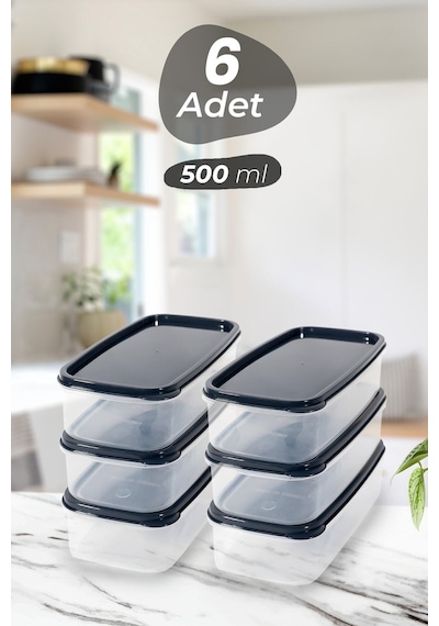 6 Adet 12 Parça 500ml Saklama Kabı Seti, Kahvaltılık Ve Depolama Plastik Gri Diğer