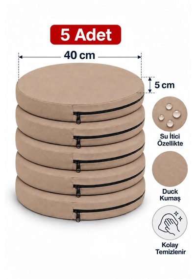 Kreş Minderi Anaokulu Aktivite Minderi, Bahçe, Dekor, Sandalye Minderi 40x40x 5 Cm Yuvarlak Minder 5adet Açık Kahverengi