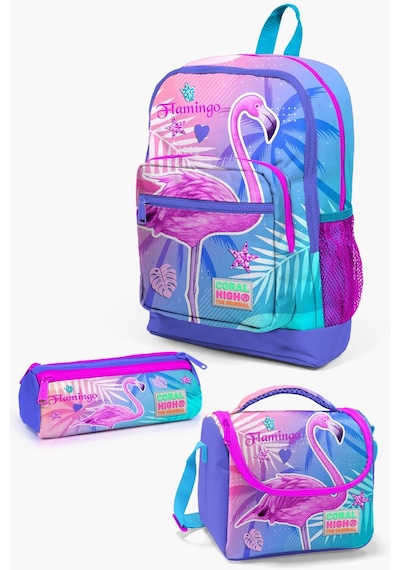 Coral High Kids Lavanta Pembe Flamingo Desenli 3 Lü Okul Çanta Seti Set0123705