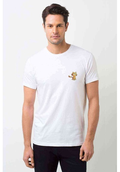 Cat Kedi Baskılı Beyaz Erkek Tshirt (534482898)