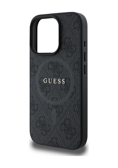 Apple Uyumlu iPhone 16 Pro Max Guess Lisanslı Halkalı Magsafe Şarj Özellikli 4g Desenli Yazı Logolu Kapak Siyah