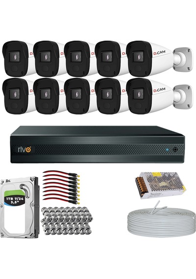 Rivo Dcam 10 Kameralı 40 Metre Gece Görüşlü Set 1tb 7/24 Hdd