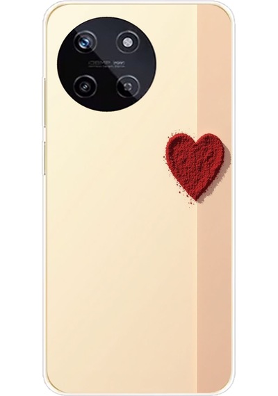 Realme 11 4g Uyumlu Krem Zeminli Kırmızı Kalp Baskılı Silikon Kılıf Renkli