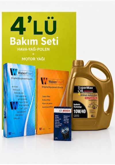 Bosch-waben Renault Megane 1.2 Benzin Tce Filtre Bakım Seti-supermax Oil 10w40 4 Lt 2016-2019 3 Lü