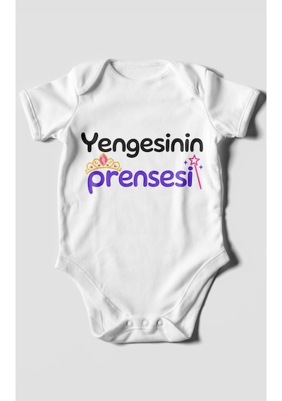 Morivokids Yengesinin Prensesi Kısa Kollu Bebek Body %100 Pamuk Beyaz
