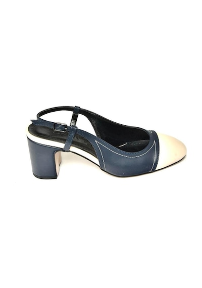Fox Shoes U820025309 Lacivert/ten Kalın Topuklu Kadın Ayakkabı Bej - Lacivert