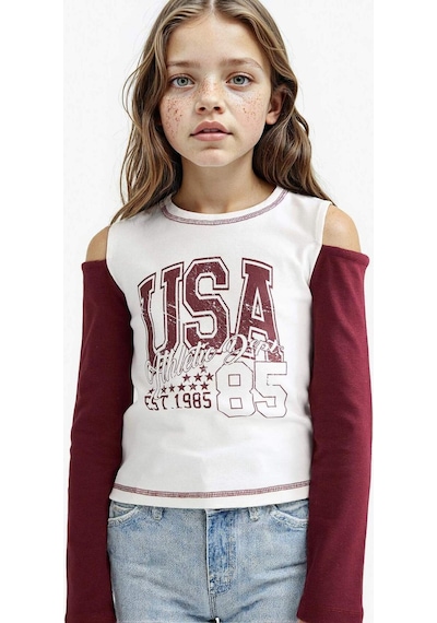 Defacto Kız Çocuk Okula Dönüş Slim Fit Dar Kesim Bisiklet Yaka Slogan Baskılı Ribana Uzun Kollu Tişört F7582a825auer105 Ekru