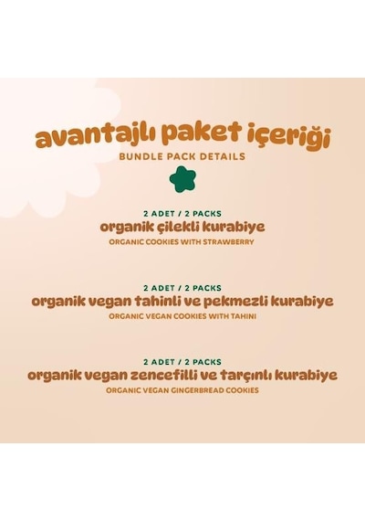 Organik Vegan Zencefilli Tahinli Ve Çilekli Tatlı Kurabiyeler Atıştırmalık Paketi - 6 Adet 3 Çeşit 320 G