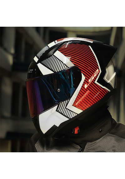 Gökkuşağı Cam + Ls2 Rapid 2 Race Extra Kask Beyaz - Kırmızı