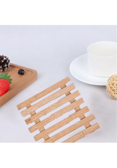 Bambu Ahşap Palet Desenli Nihale, Çaydanlık Altlığı, Tencere Ve Tava Altlığı Açık Kahverengi