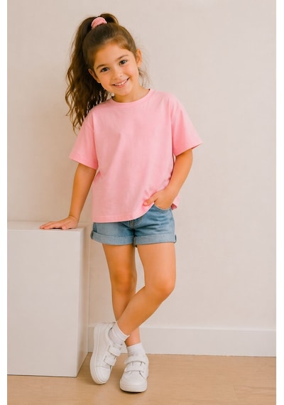 Zuzunga Kız Çocuk Basic Kısa Kollu T-shirt Pembe