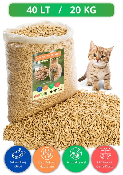 Sodra Organik Çam Kokulu Pelet Kedi Kumu 6 MM 40 L