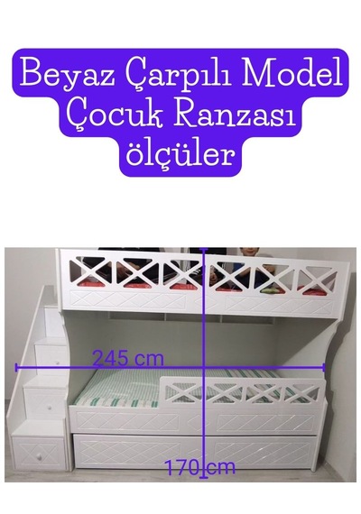 Beyaz Çarpılı Model Çocuk Ranzası