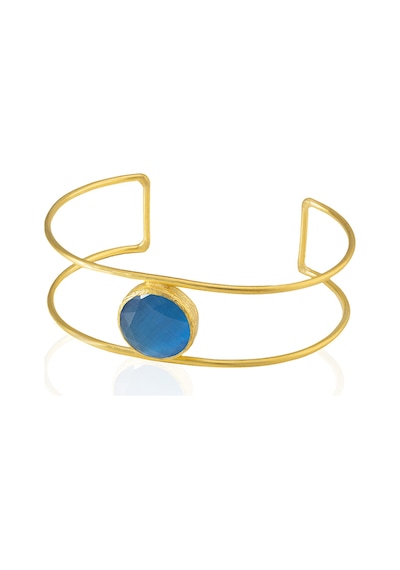 Kadir Jewellery 22 Ayar Altın Kaplama Zirkon Taşlı Ayarlanabilir Vintage Bilezik Koyu Mavi