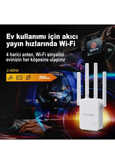 Pıxlınk Wr47d4q Wifi Repeater Router Access Point 300 Mbps Beyaz