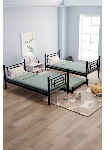 Moblay Defne Yavrulu Genç Çocuk Yatak Odası Metal Ranza Ve Karyola 90x190 Siyah 90 x 190 Moblay Defne Yavrulu Genç Çocuk Yatak Odası Metal Ranza Ve Karyola 90x190 Siyah 90 x 190