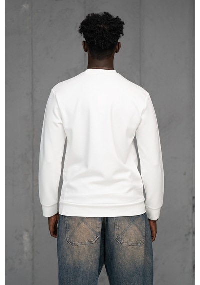 Fbı Slimfit Modal Kumaş Baharlık Sıfır Yaka Likralı Sweatshirt Beyaz