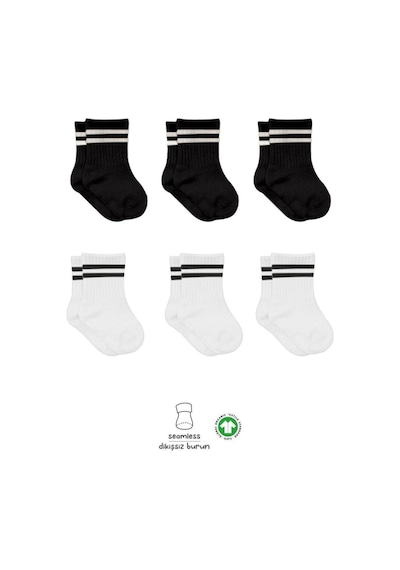 Bistyle 6'lı Çemberli Penye Çorap 10102 Siyah-beyaz