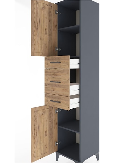 Hyperion Dolap 3 Raflı 3 Çekmeceli 2 Kapaklı 44x44x221 Antrasit-çam Antrasit