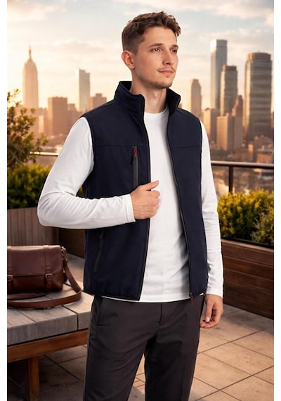 Vatan Tekstil Dik Yaka Slim Fit 3 Cepli Softshell Erkek Yelek Su İtici Kumaş Lacivert Vatan Tekstil Dik Yaka Slim Fit 3 Cepli Softshell Erkek Yelek Su İtici Kumaş Lacivert