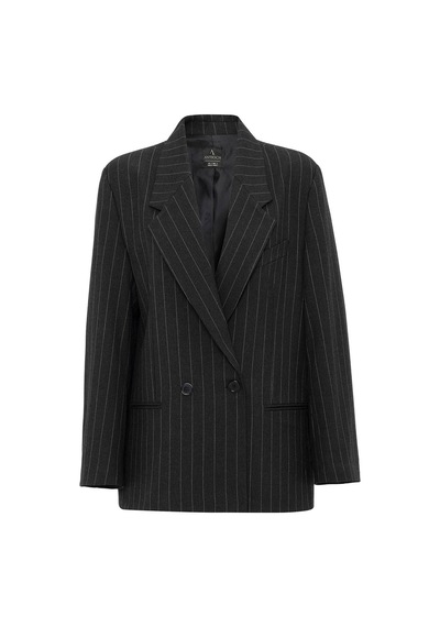 Antioch Kadın Çizgili Oversize Blazer Ceket Siyah
