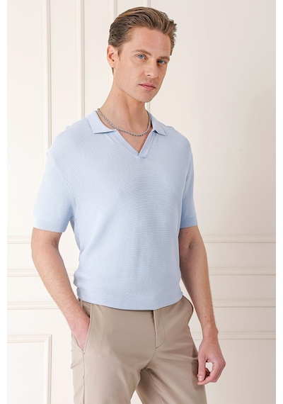 Efor Slim Fit Polo Yaka Kısa Kol %100 Pamuk Mavi Triko Tr 868 Mavi