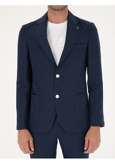 Cacharel Lacivert Slim Fit %100 Keten Ceket