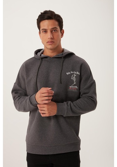 Polostate Erkek Ön Arka Age Of State Baskılı Sweatshirt Antrasit