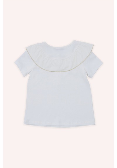 Panço Kız Çocuk Gold Detaylı T-shirt Ekru