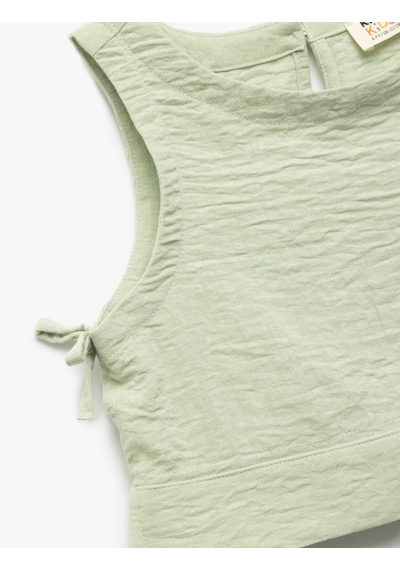 Koton Bisiklet Yaka Dokulu Kolsuz Crop Bluz Yeşil 5skg60140aw Yeşil