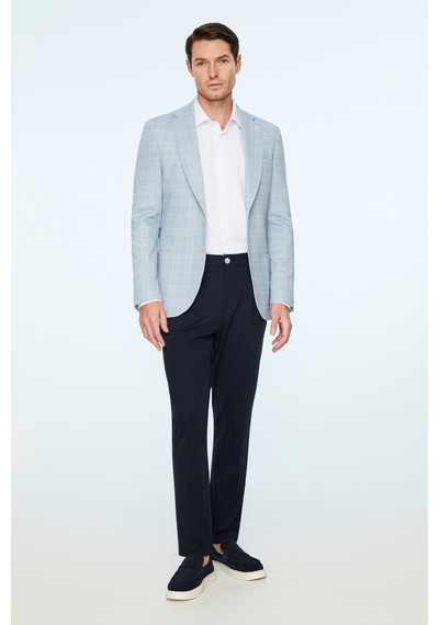 Morven Erkek Mavi Polyester Trend Ekoseli Slim Fit Mono Yaka Ceket 26ms002019300 Mavi