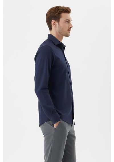 Sabri Özel Erkek Lacivert Dar Kesim Slim Fit %100 Pamuk Dokuma Uzun Kollu Klasik Yaka Gömlek Sabri Özel Erkek Lacivert Dar Kesim Slim Fit %100 Pamuk Dokuma Uzun Kollu Klasik Yaka Gömlek