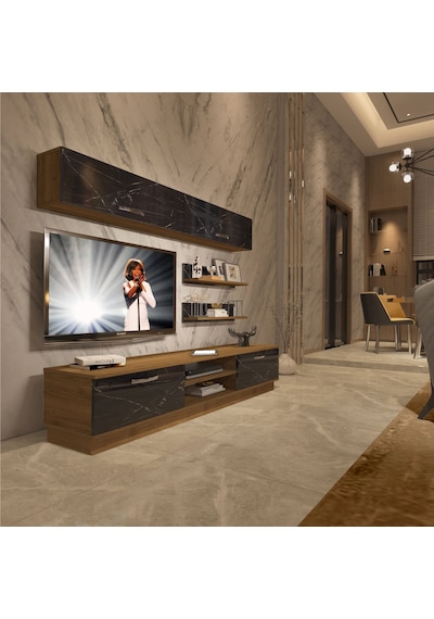 Decoraktiv Eko 5b Mdf Dvd Tv Ünitesi Tv Sehpası Pera - Siyah Mermer