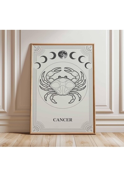 Yengeç Burcu Duvar Sanatı, Çizim Baskısı, Göksel Astroloji Posteri, Ay Evresi Dekoru, Minimalist Yengeç Sanatı, Modern Burç Duvar Dekoru