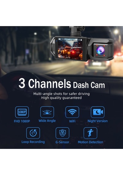 Çeşithane 3 Kanallı Full Hd Araç İçi Kamera Seti - 1080p Ön, Arka Ve İç Üçlü Lens Dash Cam, 32gb Haf