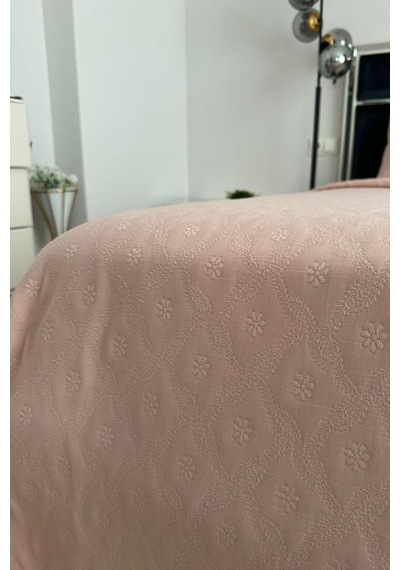 Powderlove 3 Parça Çift Kişilik Yatak Örtüsü 235x250 Cm Pudra Pudra