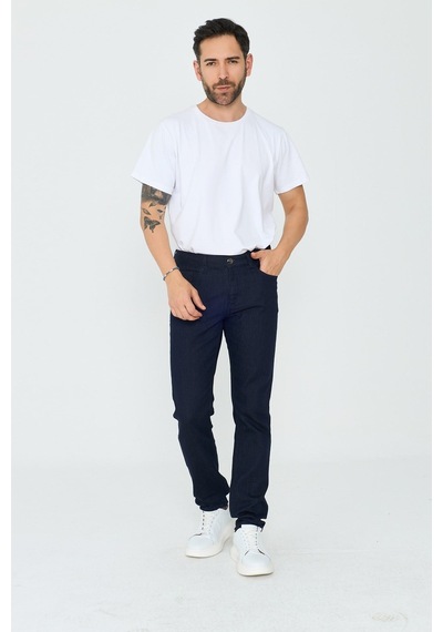 Lacivert Dynamic Fit Mikro Desenli Yazlık Kot Pantolon Laci